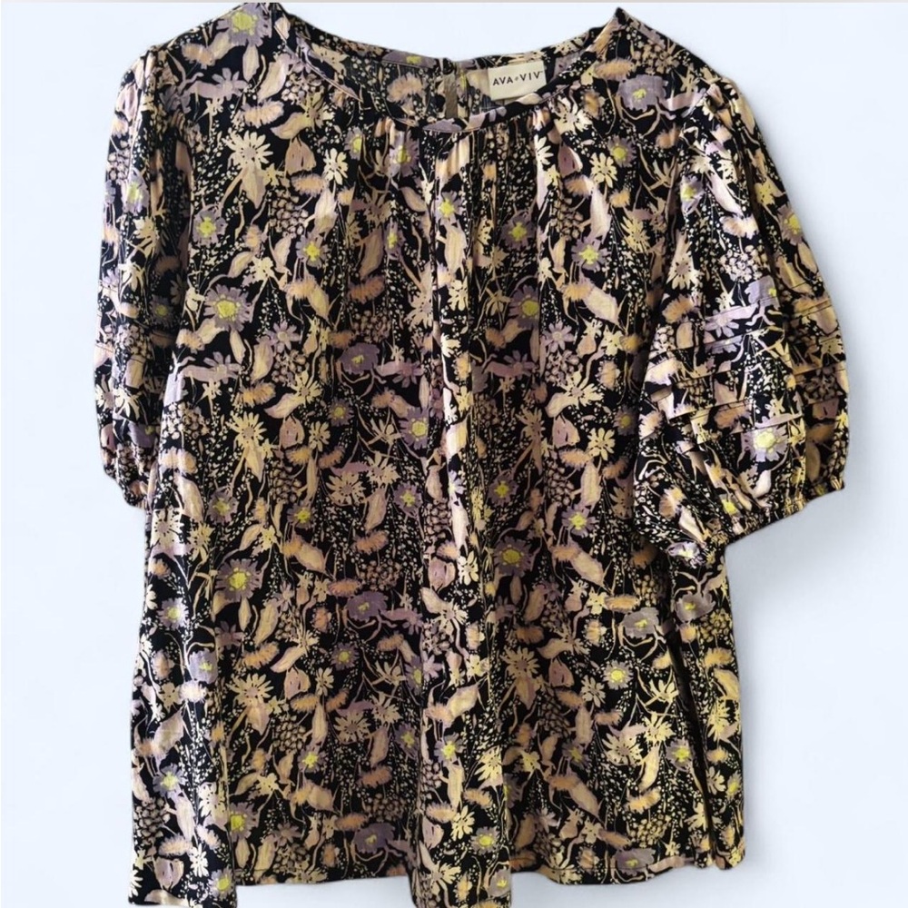Ava & Viv Black and Yellow Floral Blouse